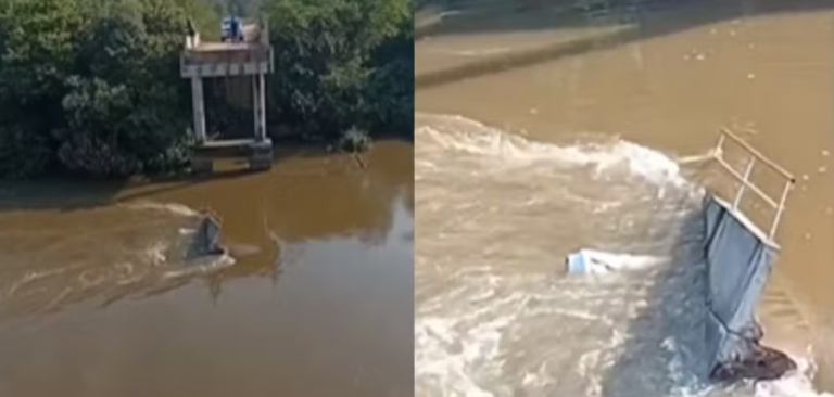 Ponte cede na MS-168, carreta cai no Rio Taquari e caminhoneiro morre